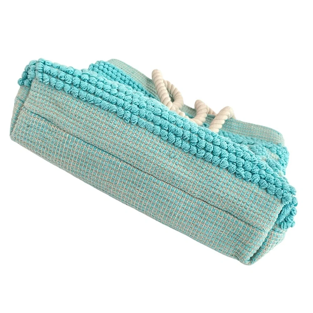 🪷 Turquoise / Teal Jacquard Beach Tote Bag